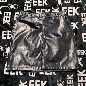 Gothic Punk Black Faux Leather Skirt S